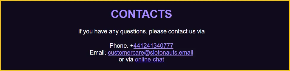 Slotonauts Casino Customer support